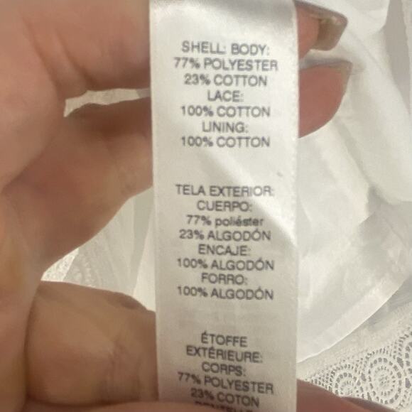 🤍 Chico’s Womens 1 White V-Neck Bell Sleeve Top Lace Trim Polka Dot 🤍 - Picture 8 of 8